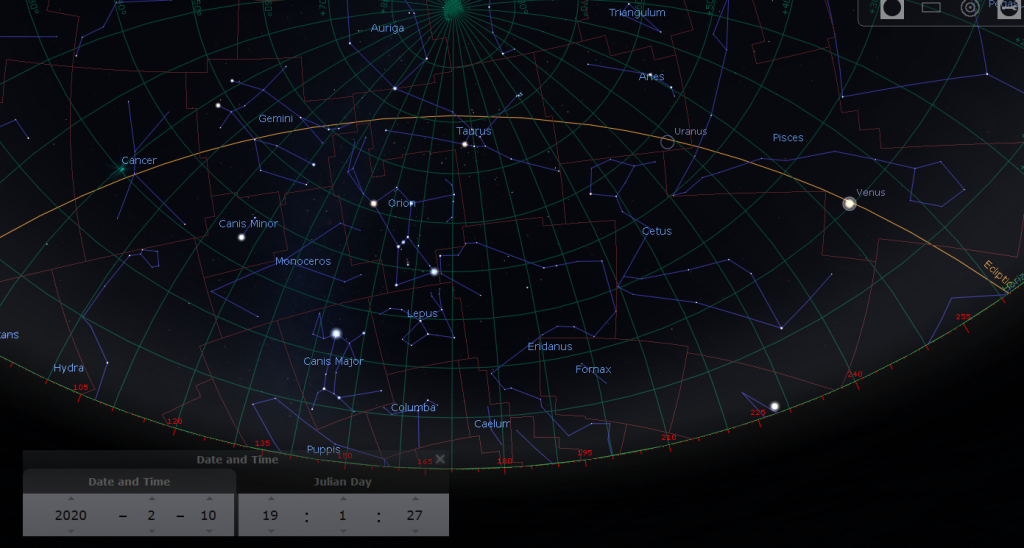 seeing Venus through stellarium
