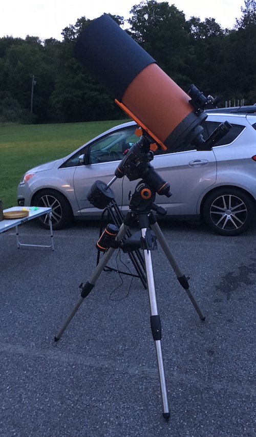 A Celestron C11 optical tube atop the CGEM II