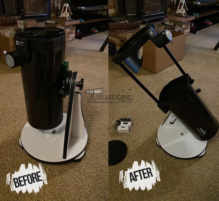 Sky-Watcher Heritage 150P on fully collapsed stage and on fully extended stage