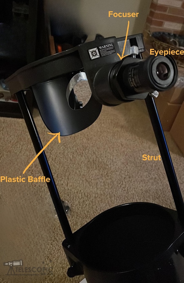 Plastic baffle, focuser and eyepiece placements of Heritage 150P