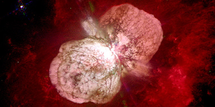 Hubble image of Eta Carinae showing huge bubbles of material that were blown off during the Great Eruption. Credit - NASA