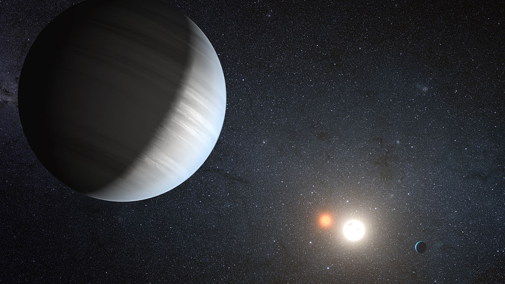 An artist's concept of Kepler-47, the first discovery of multiple planets orbiting two sun. Image credit: NASA/JPL-Caltech/T. Pyle