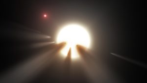 An artist's concept of the possible cometary dust orbiting Tabby's Star. Image credit: NASA/JPL-Caltech