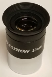 A Celestron 20mm eyepiece that typically comes as standard with their telescopes