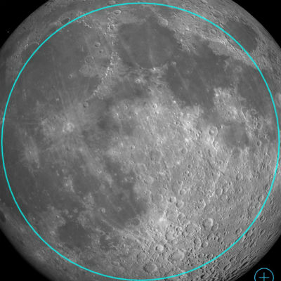 A simulated view of the full Moon through an 8mm eyepiece at 81x with a field of view of 0.49 degrees. (Image created with Sky Safari.)