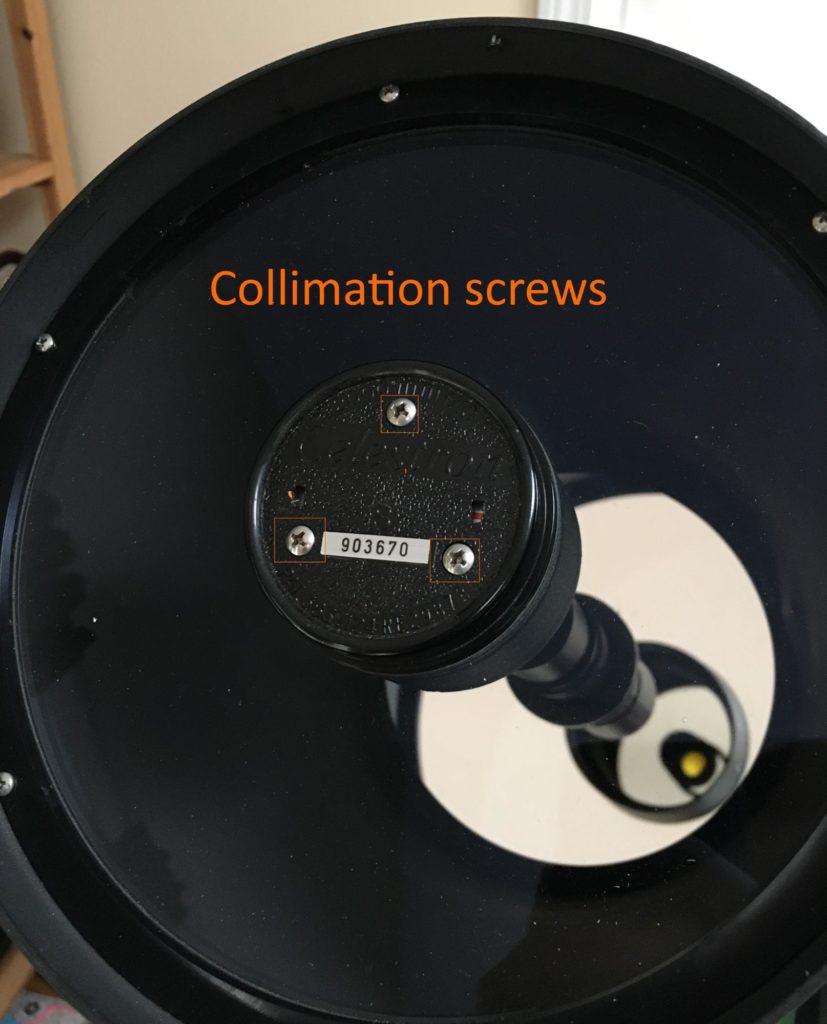 3 collimation screws on their secondary mirror holder