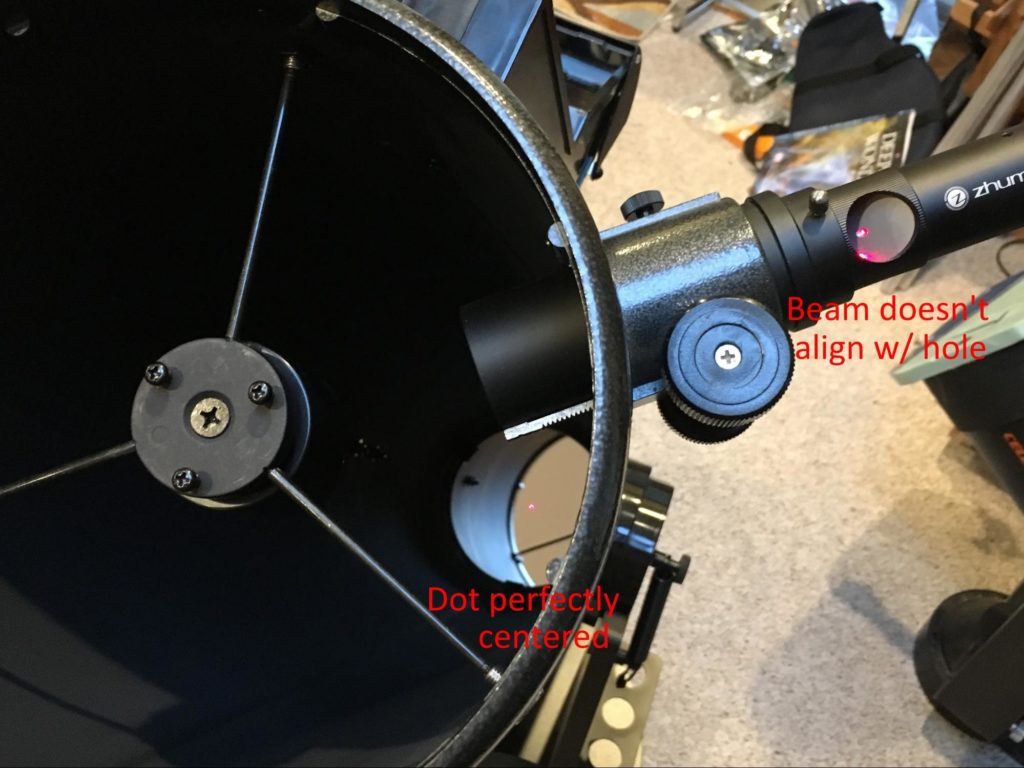 telescope with aligned secondary and misaligned primary mirrors 